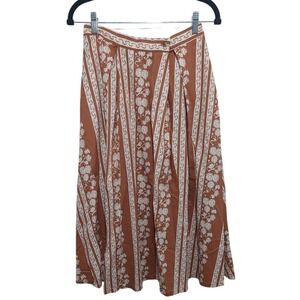 Parterre Floral Stripe Midi Skirt Womens S 1 Terracotta White made in USA Cotton